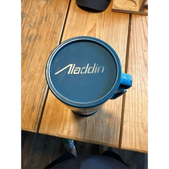 Aladdin Plaid Thermos 1 Pint Blue Vintage With Cup And Stopper - Picture 4 of 9